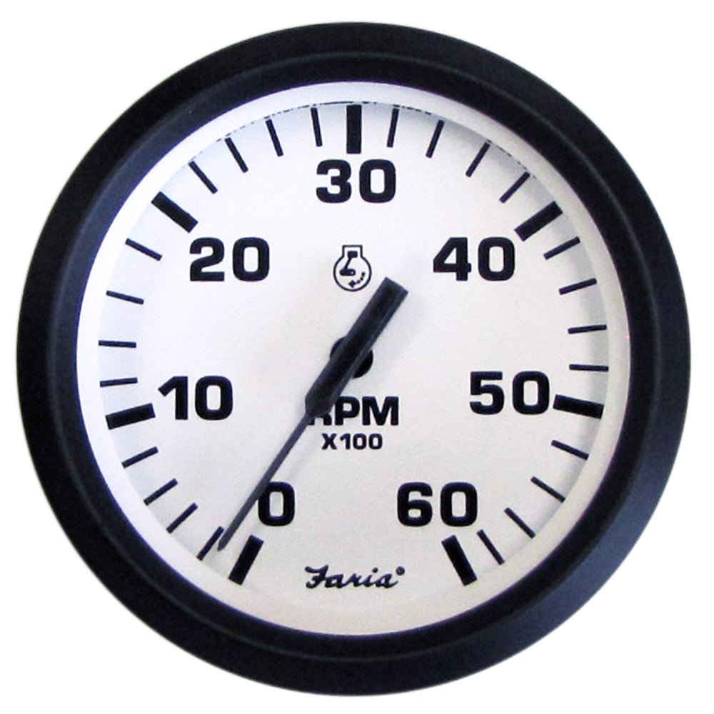 Faria Euro White 4" Tachometer - 6000 RPM (Gas) (Inboard I/O) - Life Raft Professionals