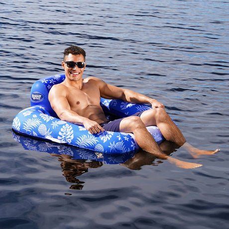 Aqua Leisure Supreme Zero Gravity Chair Hibiscus Pineapple Royal Blue w/Docking Attachment - Life Raft Professionals