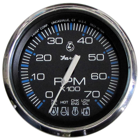 Faria Chesapeake Black SS 4" Tachometer w/Systemcheck Indicator - 7000 RPM (Gas) f/ Johnson / Evinrude Outboard) [33750] - Life Raft Professionals