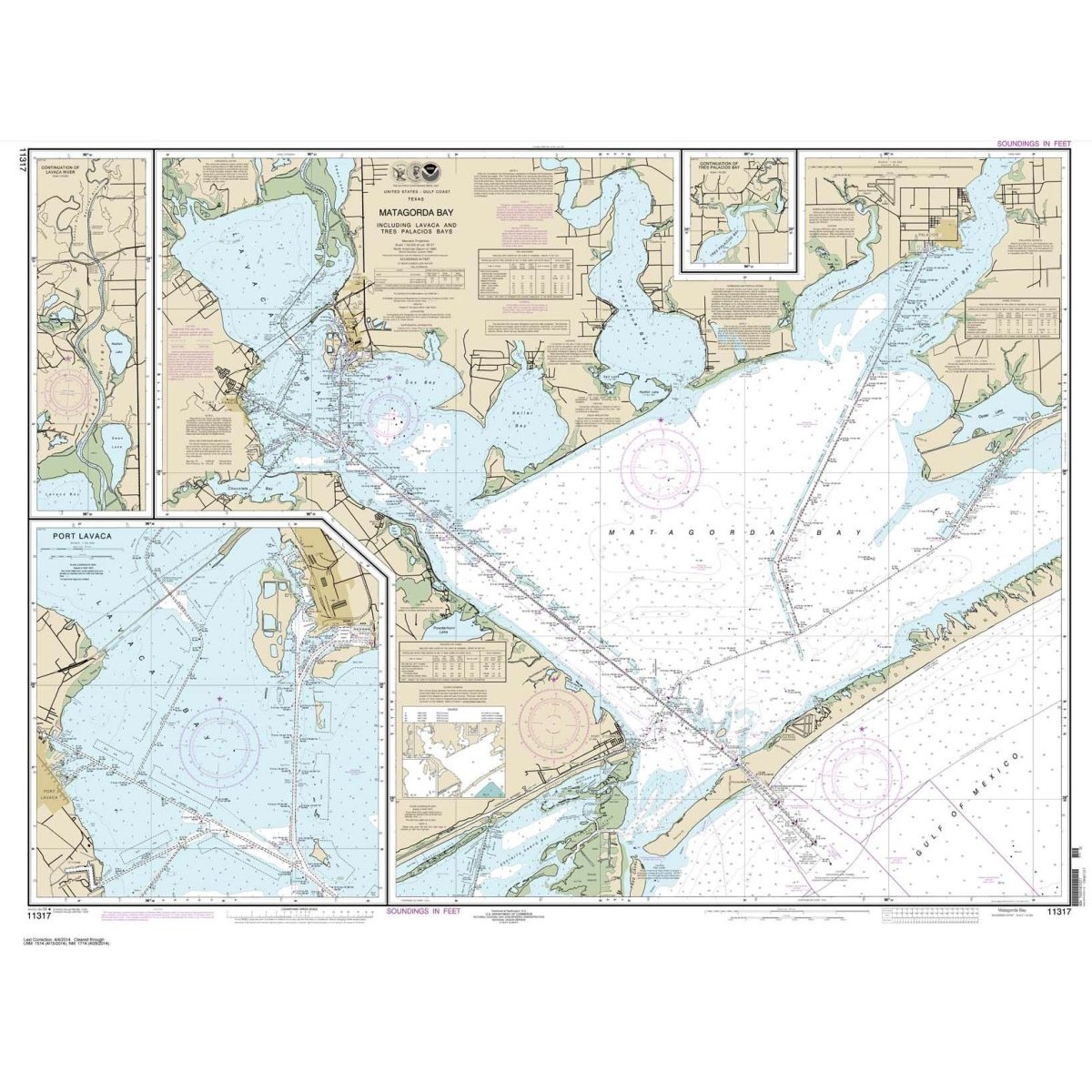 Historical NOAA Chart 11317 Matagorda Bay including Lavaca and Tres