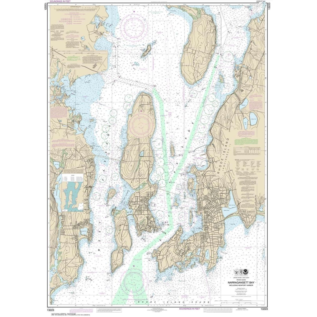Historical NOAA Chart 13223 Narragansett Bay Including Newport Harbor