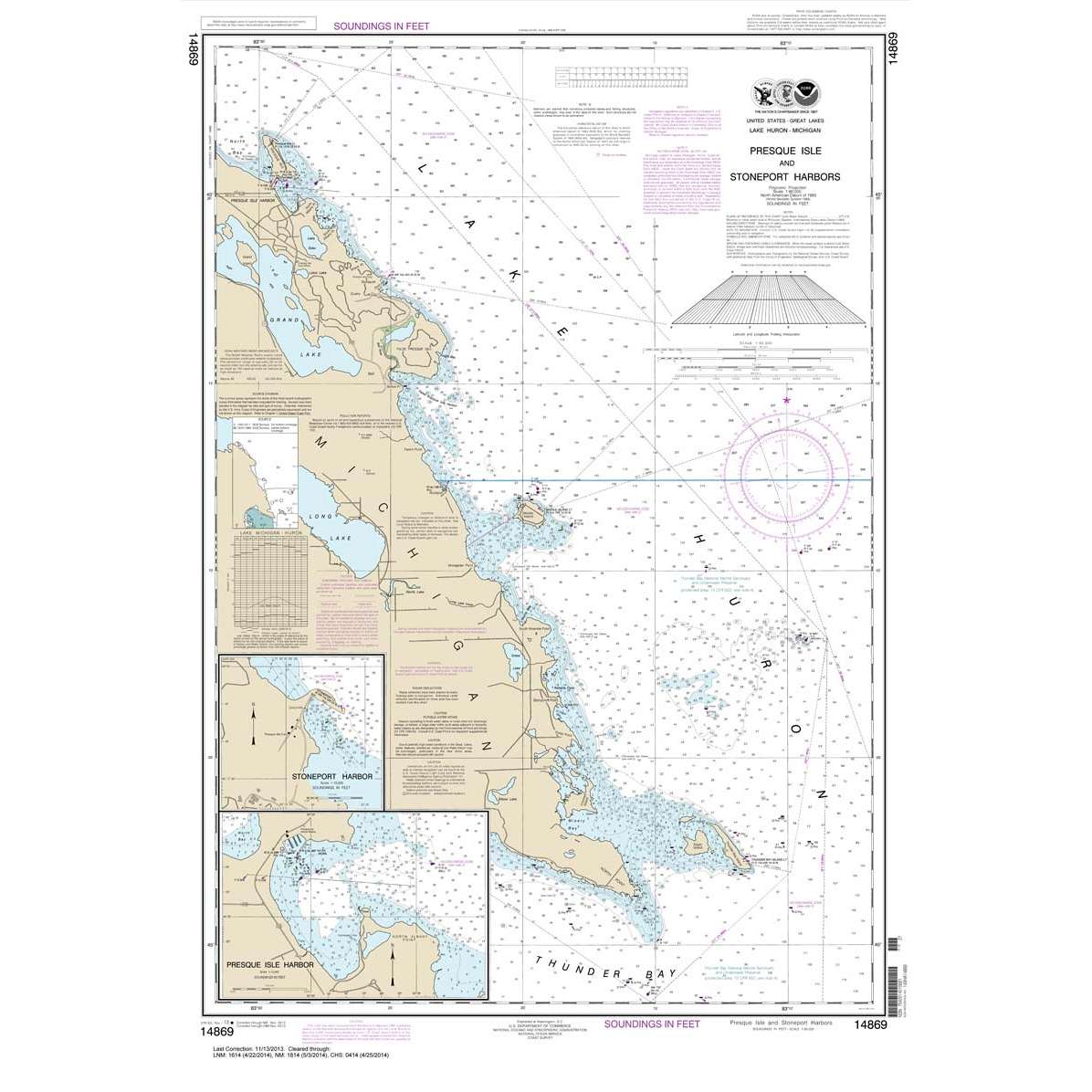 Historical NOAA Chart 14869: Thunder Bay Island to Presque Isle; Stoneport Harbor; Resque Isle Harbor - Life Raft Professionals