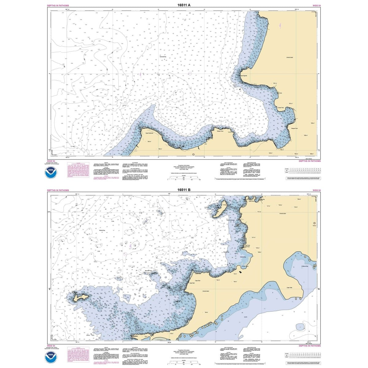 Historical NOAA Chart 16511: Inanudak Bay and Nikolski Bay: Umnak l.; River and Mueller Coves - Life Raft Professionals