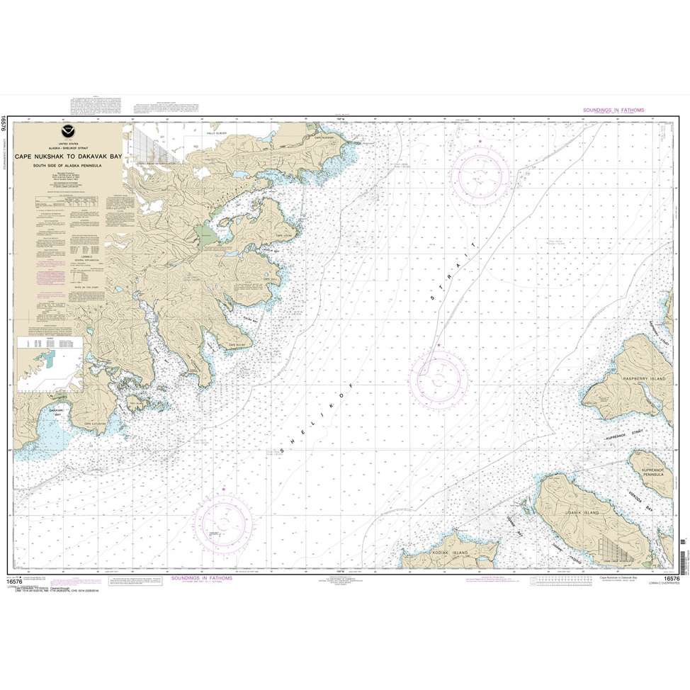 Historical NOAA Chart 16576: Shelikof Strait-Cape Nukshak to Dakavak Bay - Life Raft Professionals
