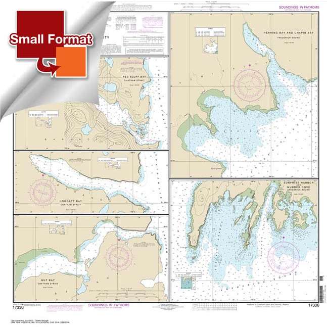 Historical NOAA Chart 17336: Harbors in Chatham Strait and vicinity Gut Bay: Chatham Strait;Hoggatt Bay: Chatham Strait;Red Bluff Bay: Chatham Strait;Herring Bay and hapin Bay: Frederick Sound;Surprise Hbr: and Murder Cove: Frederick Sound - Life Raft Professionals