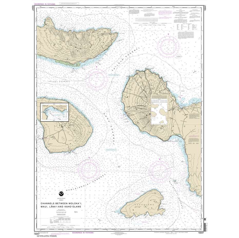 Historical NOAA Chart 19347: Channels between Molokai: Maui: Lana'i and Kaho'olawe; Manele Bay - Life Raft Professionals