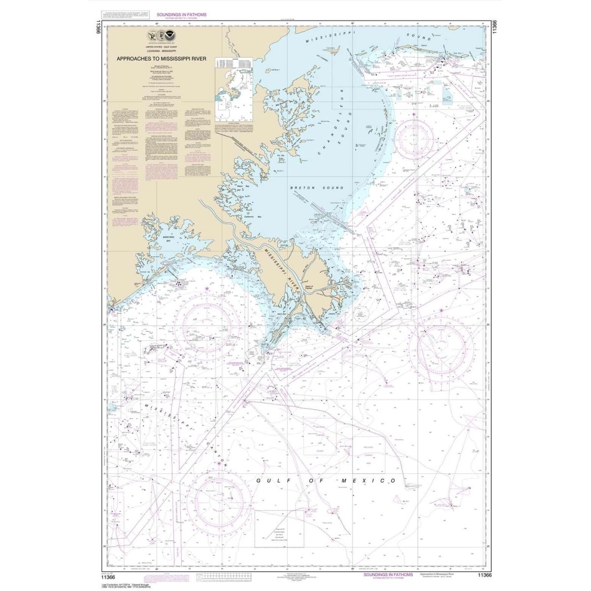 NOAA Chart 11366: Approaches to Mississippi River - Life Raft Professionals
