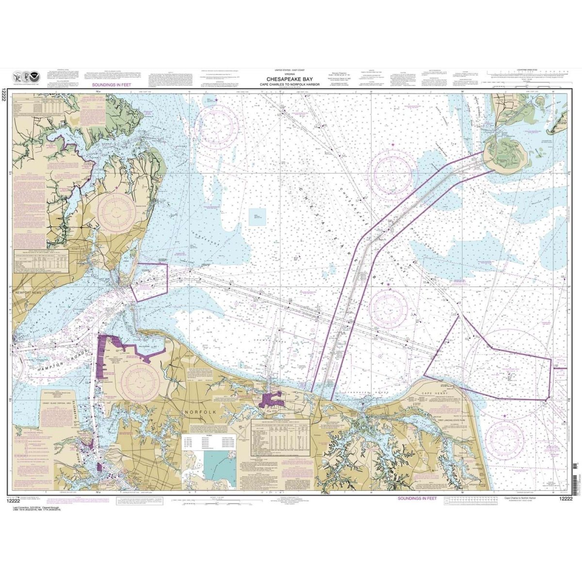 NOAA Chart 12222: Chesapeake Bay Cape Charles to Norfolk Harbor - Life Raft Professionals