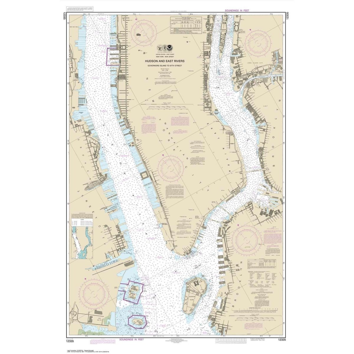 NOAA Chart 12335: Hudson and East Rivers Governors Island to 67th Street - Life Raft Professionals