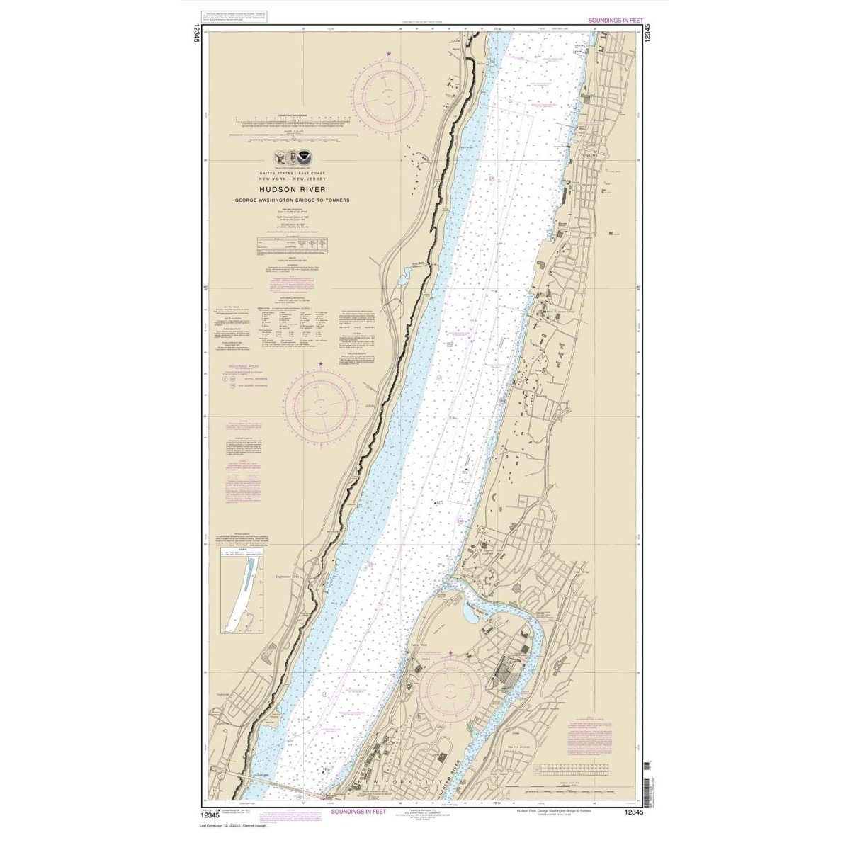 NOAA Chart 12345: Hudson River George Washington Bridge to Yonkers - Life Raft Professionals