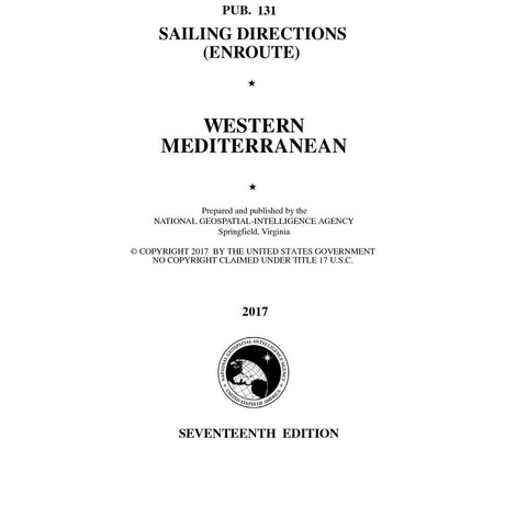 PUB 131: Sailing Directions Enroute: Western Mediterranean (Current Edition) - Life Raft Professionals
