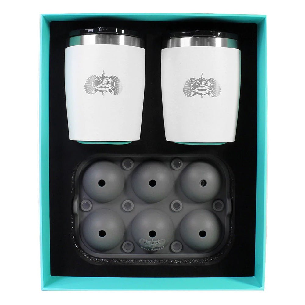 Toadfish Non-Tipping 10oz White Rocks Tumblers w/Ice Ball Tray - 2 Tumblers - Life Raft Professionals