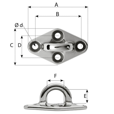 Wichard Diamond Pad Eye - Round - 60mm Length (2-23/64") - M5 Screw - Life Raft Professionals