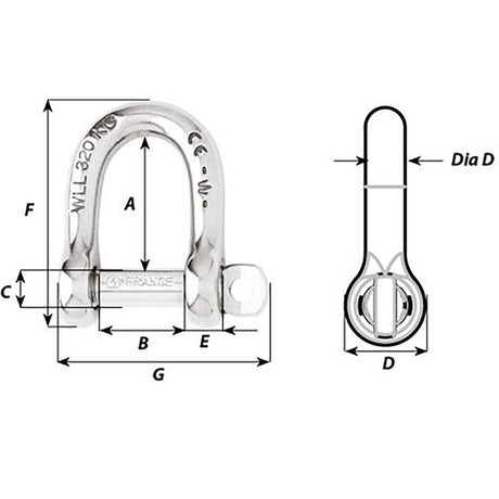 Wichard Self-Locking D Shackle - Diameter 5mm - 3/16" - Life Raft Professionals