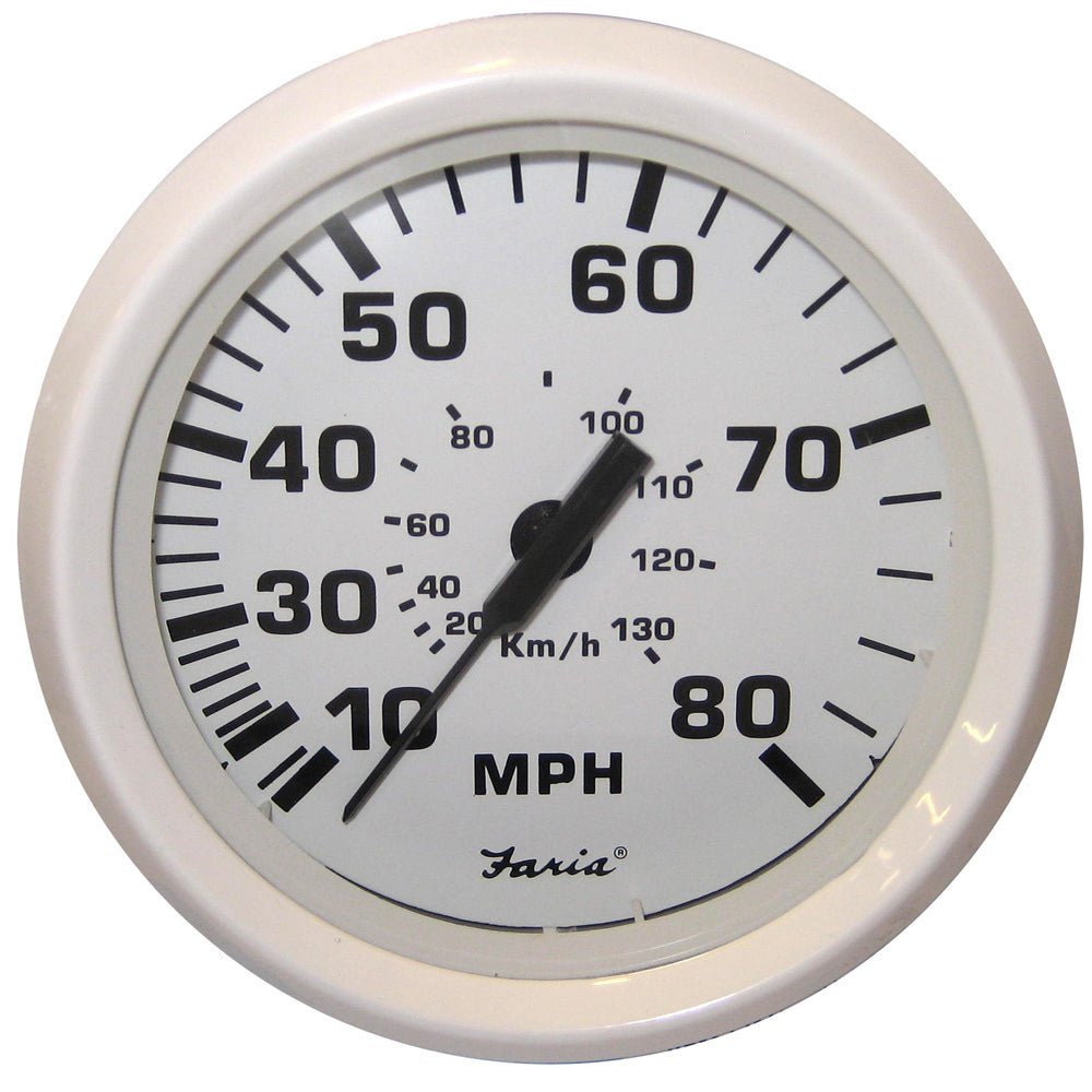 Faria Dress White 4" Speedometer - 80MPH (Pitot) - Life Raft Professionals
