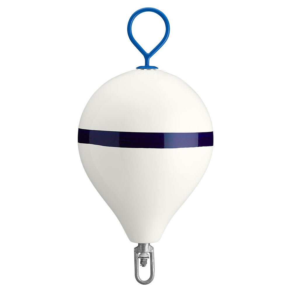 Polyform 17" CM Mooring Buoy w/Steel Iron - White Blue Stripe - Life Raft Professionals