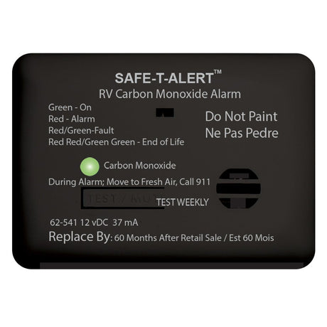 Safe - T - Alert 62 Series Carbon Monoxide Alarm - 12V - RV Surface Mount - Black - Life Raft Professionals