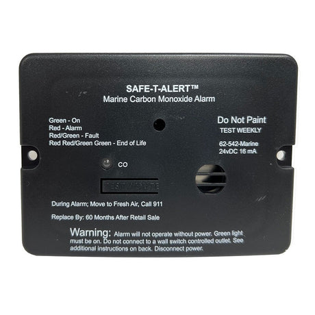 Safe - T - Alert 62 Series Carbon Monoxide Alarm - 24V Flush Mount - Black w/Relay - Life Raft Professionals