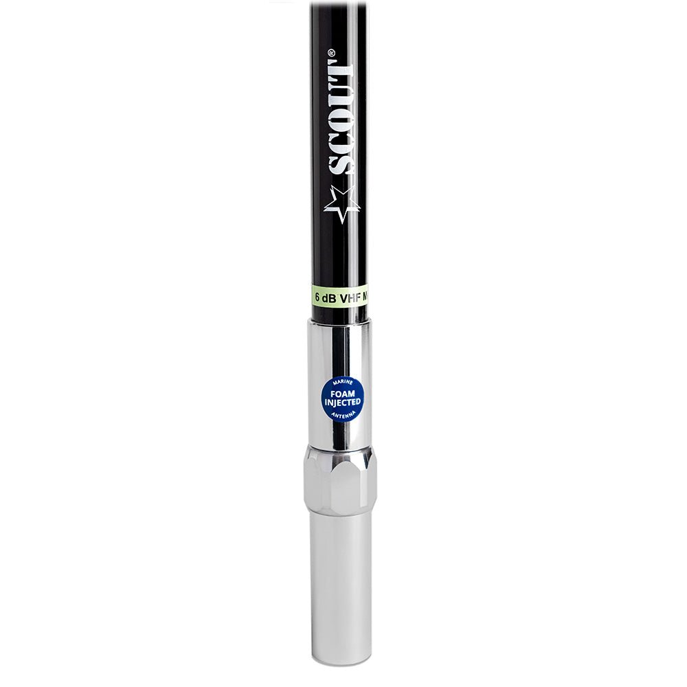 Scout 8' QuickFit Black VHF Antenna w/5M Cable + FME Quick 6 Foam Filled 6db Solid Brass Copper Element - Life Raft Professionals