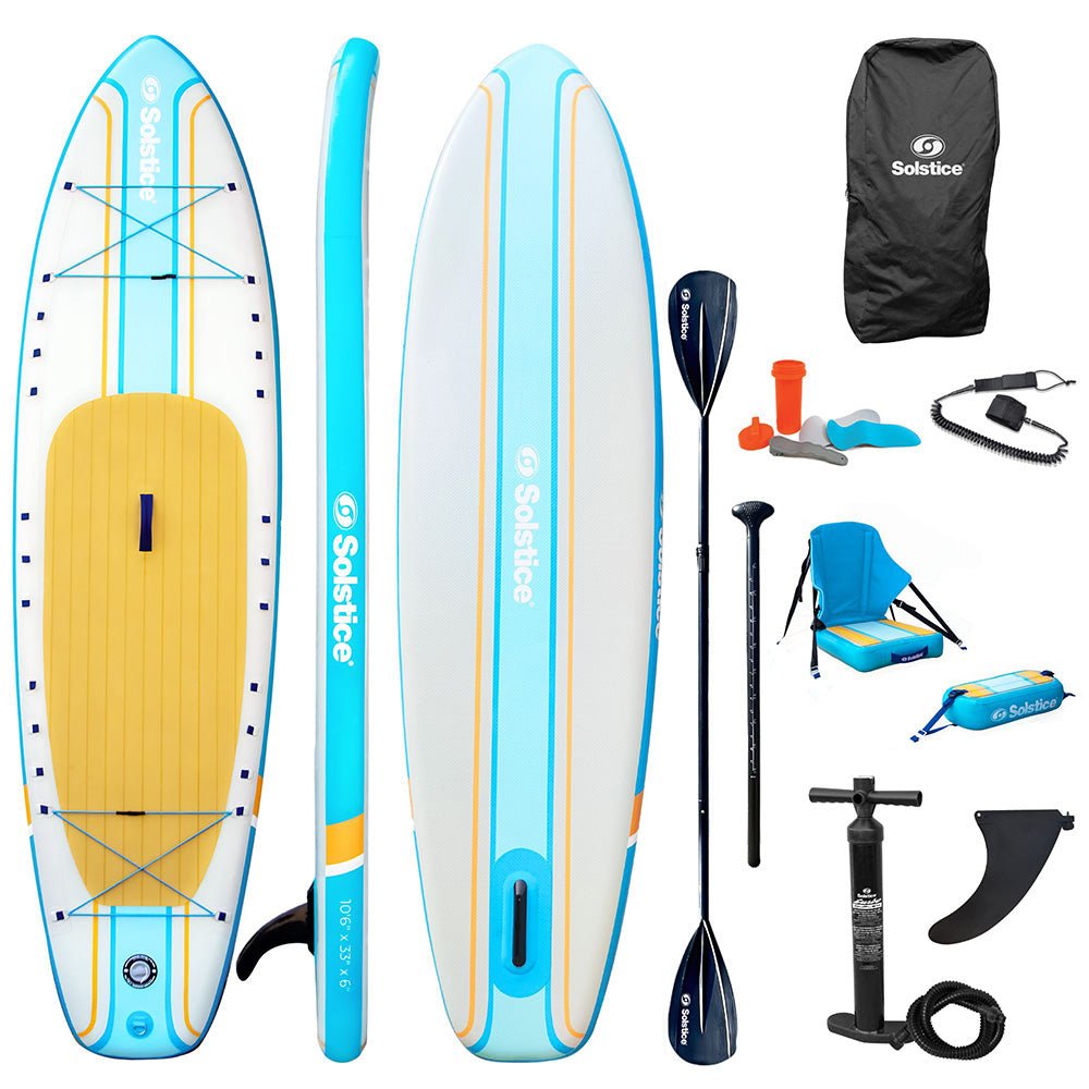 Solstice Watersports 10'6" Rambler Inflatable Stand - Up Paddleboard/Kayak 2 - In - 1 Kit w/Seat Convertible Paddle - Orange - Life Raft Professionals