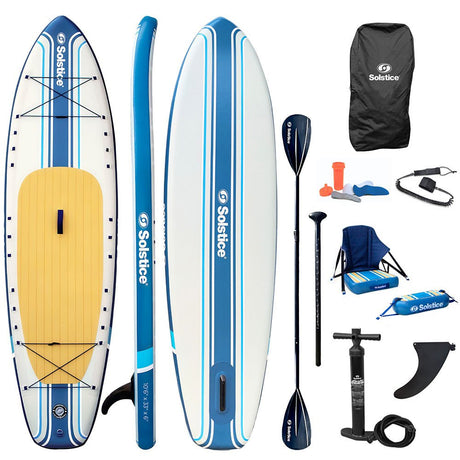 Soltice Watersports 10'6" Rambler Inflatable Stand - Up Paddleboard/Kayak 2 - In - 1 Kit w/Seat Convertible Paddle - Blue - Life Raft Professionals