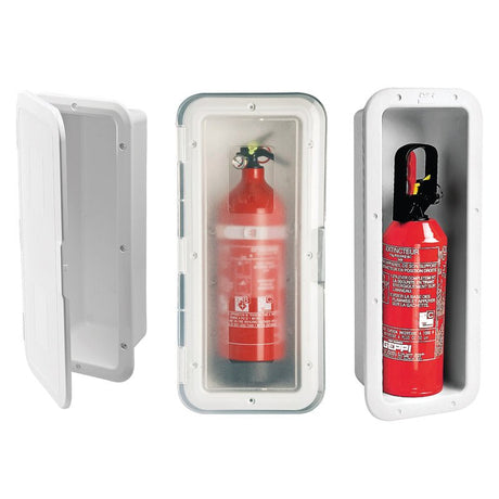 Storage Case for 4.4 lbs (2 kg) Fire Extinguisher with Translucent Door, White - Life Raft Professionals