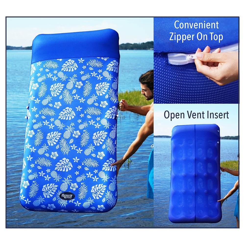 Aqua Leisure Supreme Oversized Controued Lounge Hibiscus Pineapple Royal Blue w/Docking Attachment - Life Raft Professionals