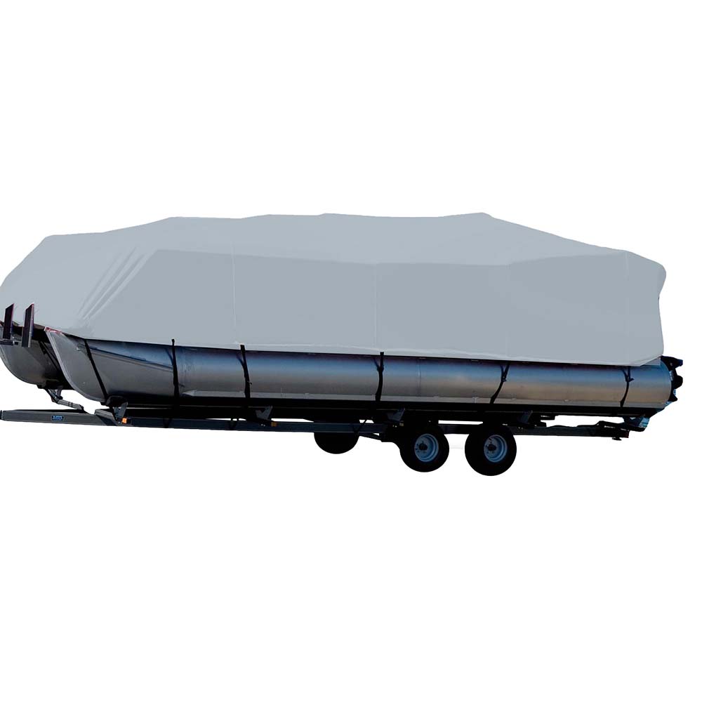 Carver Sun-DURA Styled-to-Fit Boat Cover f/16.5 Pontoons w/Bimini Top Partial Rails - Grey - Life Raft Professionals