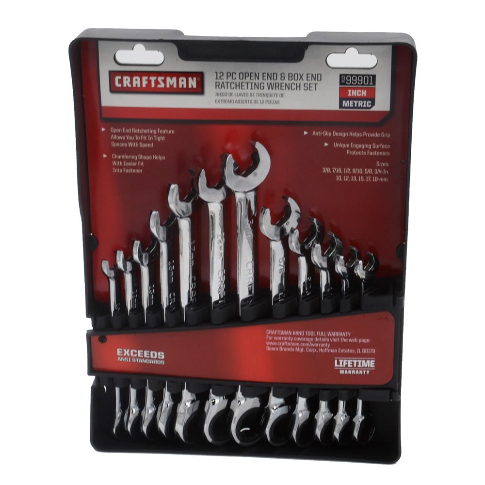 CRAFTSMAN 12-Piece Open End Box End Ratcheting Wrench Set - Metric SAE - Life Raft Professionals