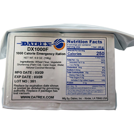 DATREX AVIATION RATION 1,000 KCAL, 76 PACKS - Life Raft Professionals