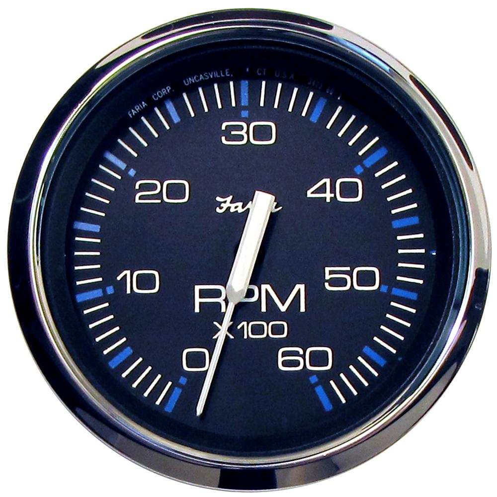 Faria Chesapeake Black 4" Tachometer - 6000 RPM (Gas) (Inboard I/O) [33710] - Life Raft Professionals