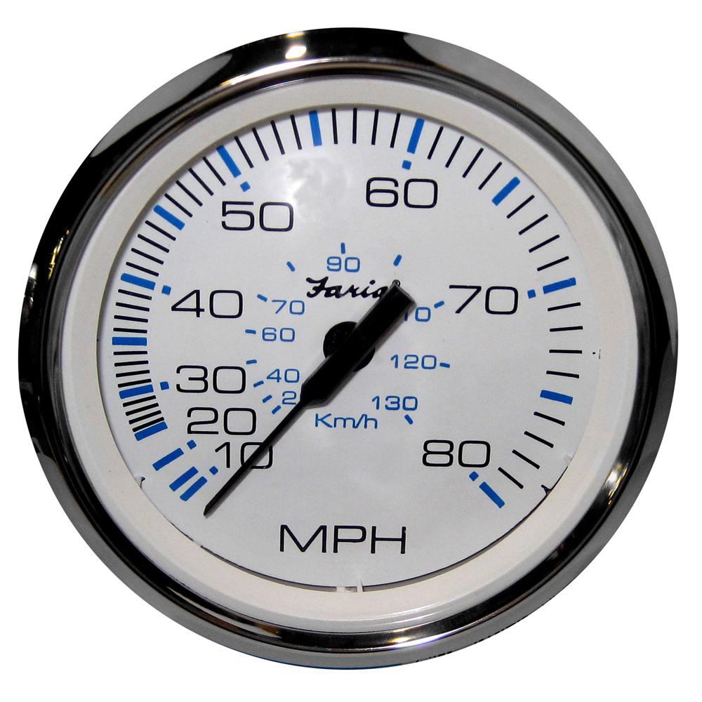 Faria Chesapeake White SS 4" Speedometer - 80MPH (Pitot) [33819] - Life Raft Professionals