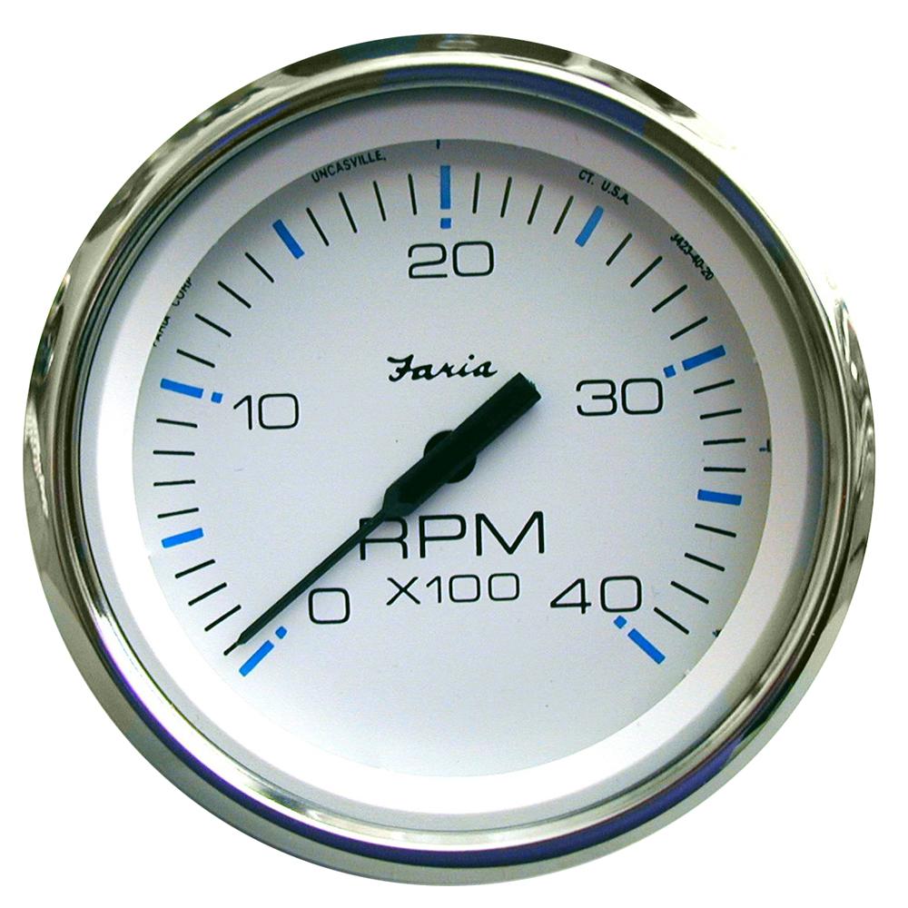 Faria Chesapeake White SS 4" Tachometer - 4000 RPM (Diesel)(Mechanical Takeoff Var Ratio Alt) [33842] - Life Raft Professionals