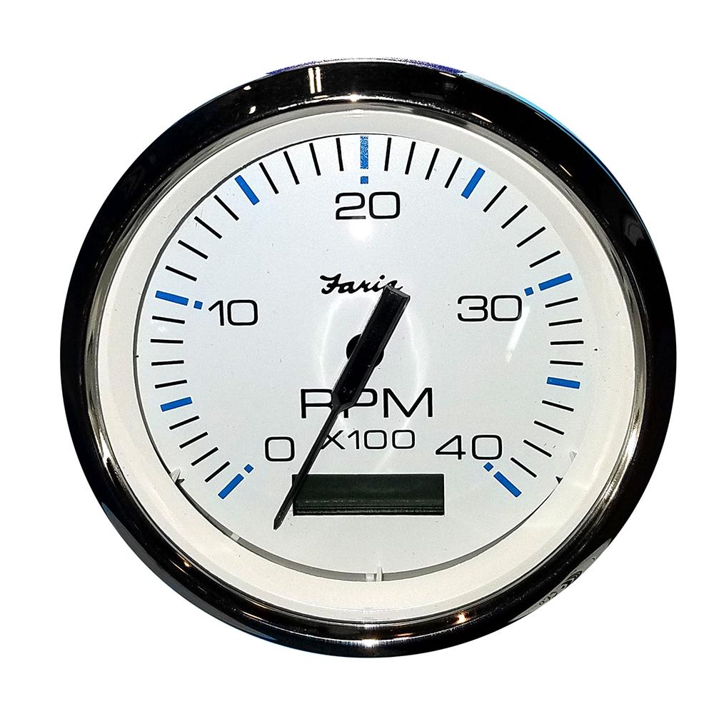 Faria Chesapeake White SS 4" Tachometer w/Hourmeter (4000 RPM) (Diesel) (Mech. Takeoff Var. Ratio Alt) [33834] - Life Raft Professionals