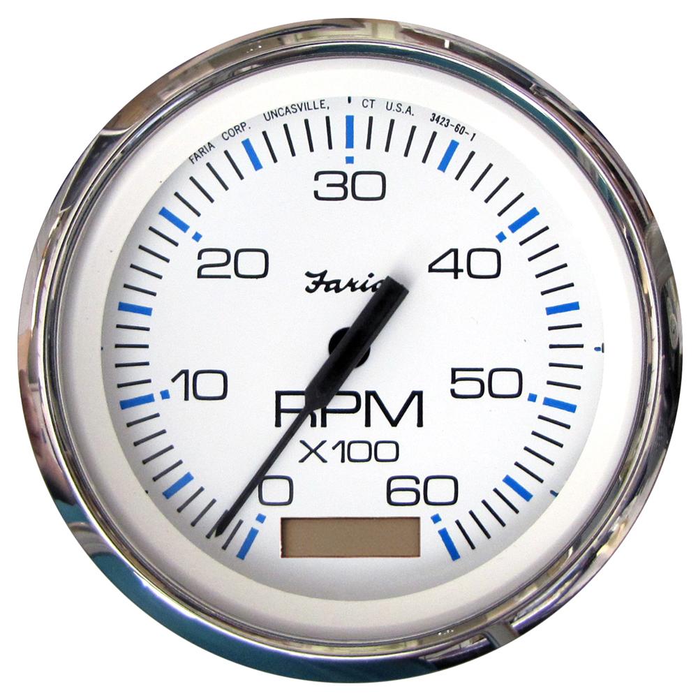 Faria Chesapeake White SS 4" Tachometer w/Hourmeter - 6000 RPM (Gas)(Inboard) [33832] - Life Raft Professionals