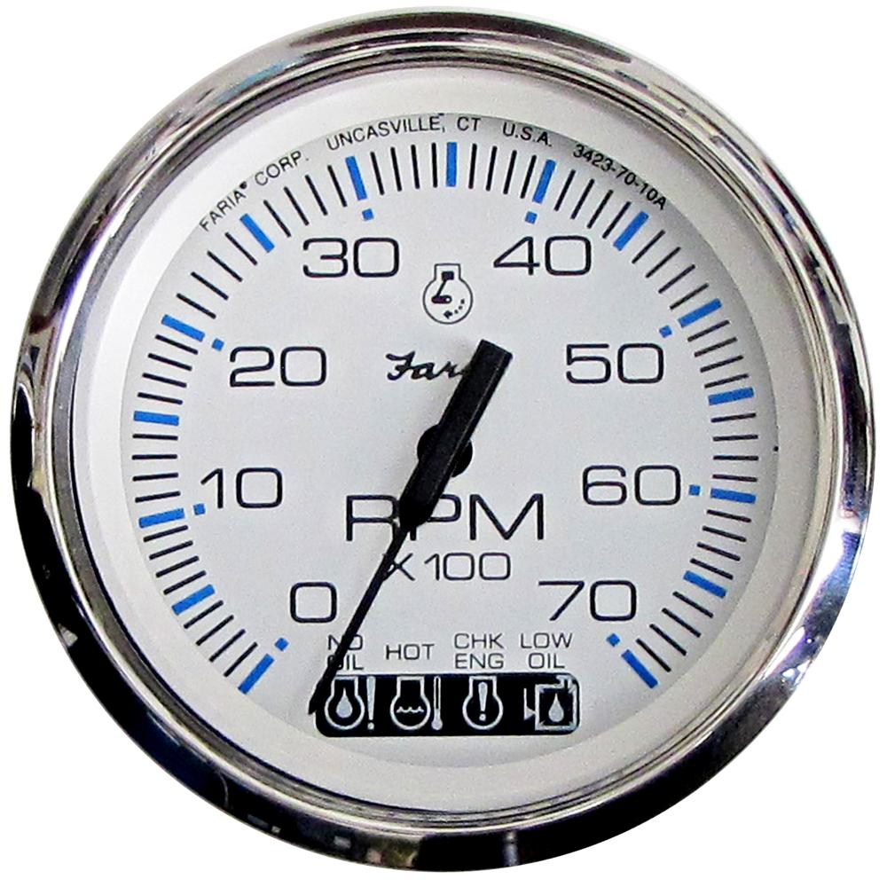 Faria Chesapeake White SS 4" Tachometer w/Systemcheck Indicator - 7000 RPM (Gas) (Johnson/Evinrude Outboard) [33850] - Life Raft Professionals