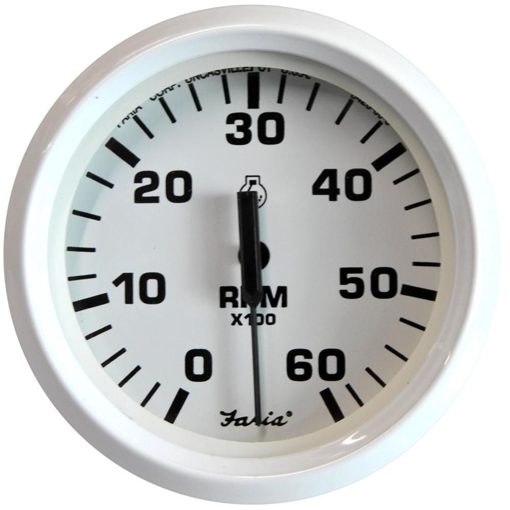 Faria Dress White 4" Tachometer - 6000 RPM (Gas) (Inboard I/O) [33103] - Life Raft Professionals