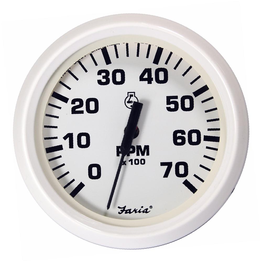 Faria Dress White 4" Tachometer - 7000 RPM (Gas) (All Outboards) [33104] - Life Raft Professionals