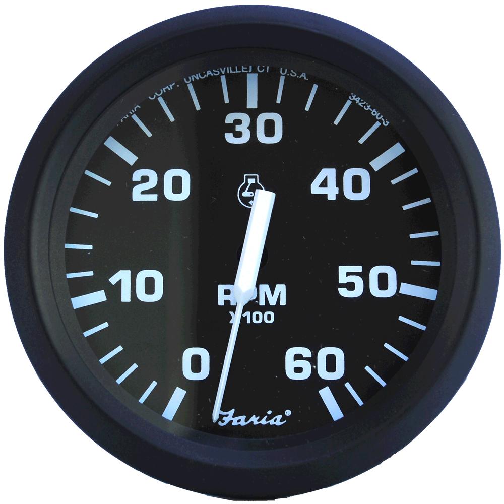 Faria Euro Black 4" Tachometer - 6,000 RPM (Gas - Inboard & I/O) [32804] - Life Raft Professionals
