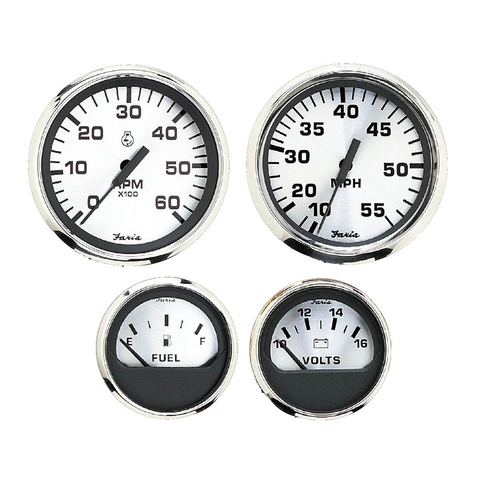 Faria Spun Silver Box Set of 4 Gauges f/Outboard Engines - Speedometer, Tach, Voltmeter Fuel Level [KTF0182] - Life Raft Professionals