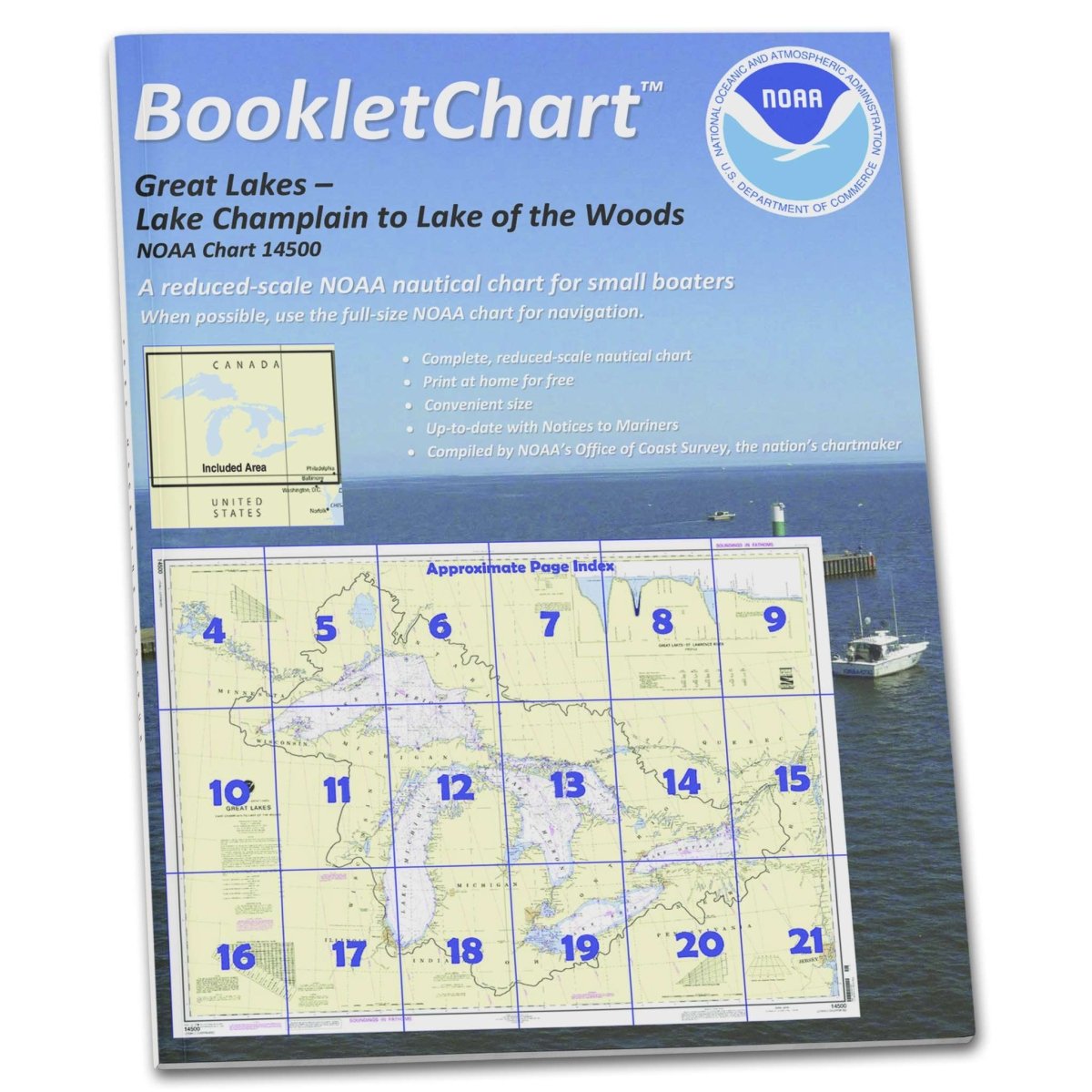 Historical NOAA BookletChart 14500: Great Lakes: Lake Champlain to Lake of The Woods, Handy 8.5" x 11" Size. Paper Chart Book Designed for use Aboard Small Craft - Life Raft Professionals