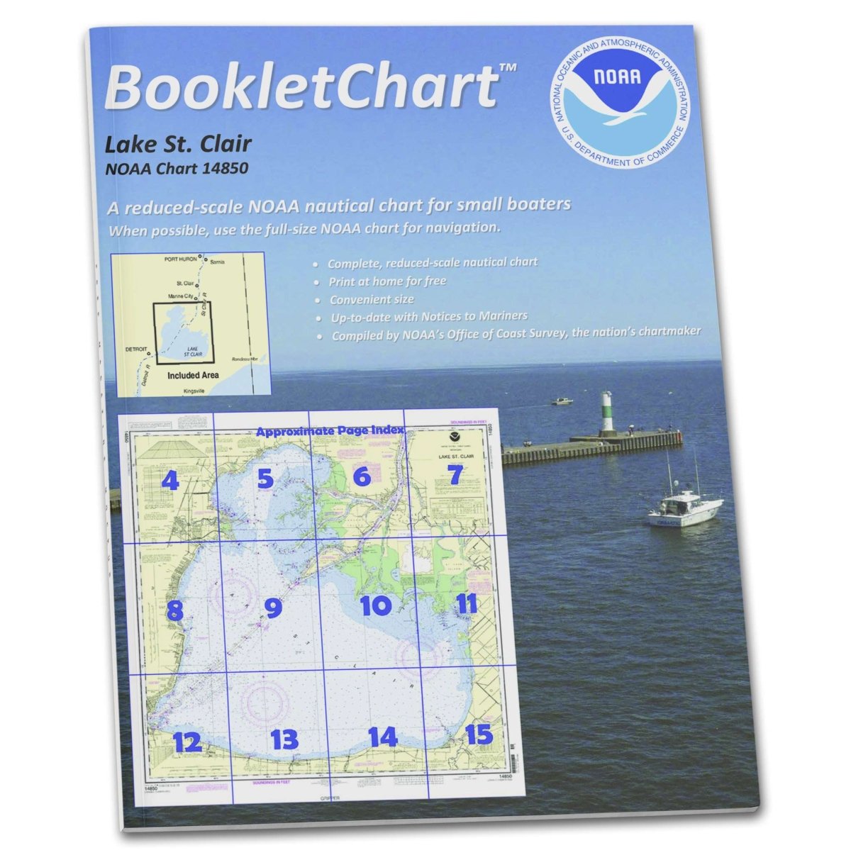 Historical NOAA BookletChart 14850: Lake St. Clair, Handy 8.5" x 11" Size. Paper Chart Book Designed for use Aboard Small Craft - Life Raft Professionals