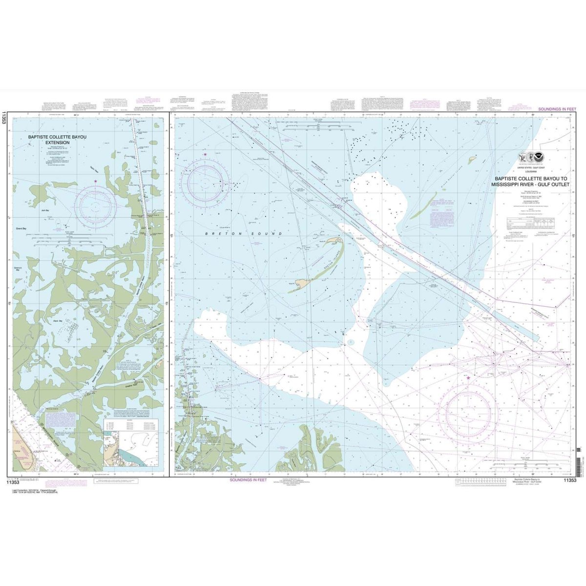 Historical NOAA Chart 11353: Baptiste Collette Bayou to Mississippi ...