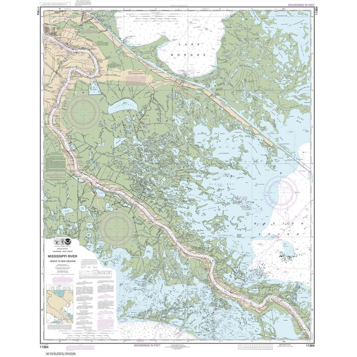 Historical NOAA Chart 11364: Mississippi River-Venice to New Orleans - Life Raft Professionals