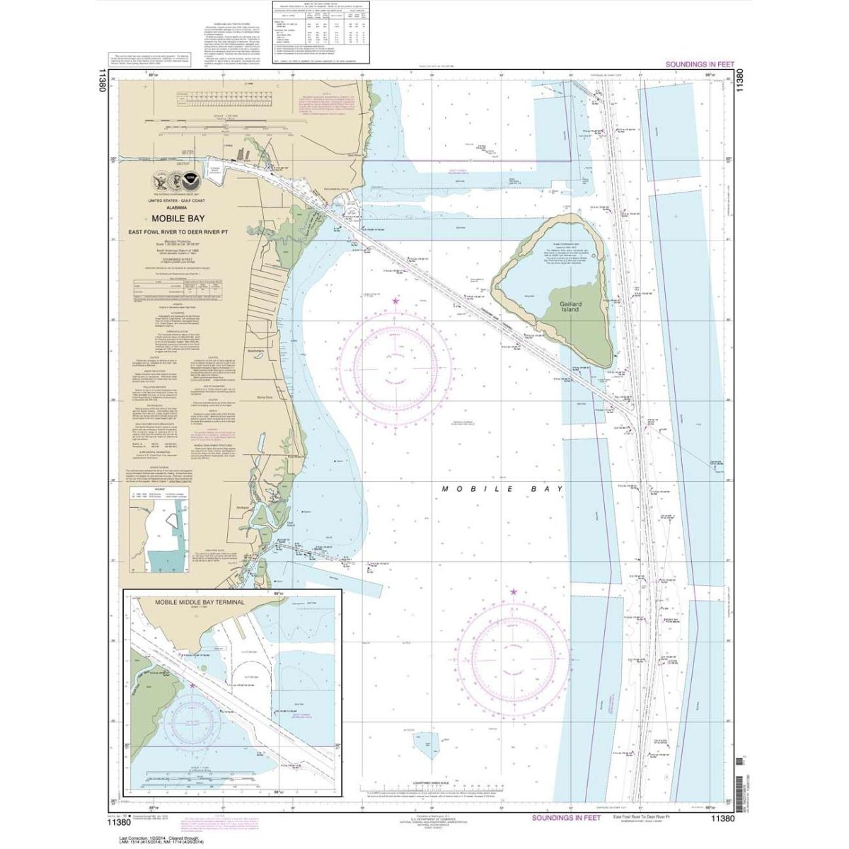 HISTORICAL NOAA Chart 11380: Mobile Bay East Fowl River to Deer River Pt; Mobile Middle Bay Terminal - Life Raft Professionals