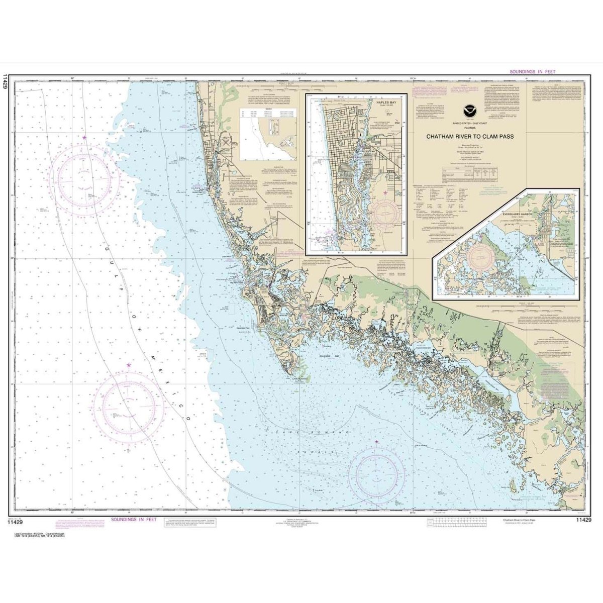 Historical NOAA Chart 11429: Chatham River to Clam Pass; Naples Bay; Everglades Harbor - Life Raft Professionals