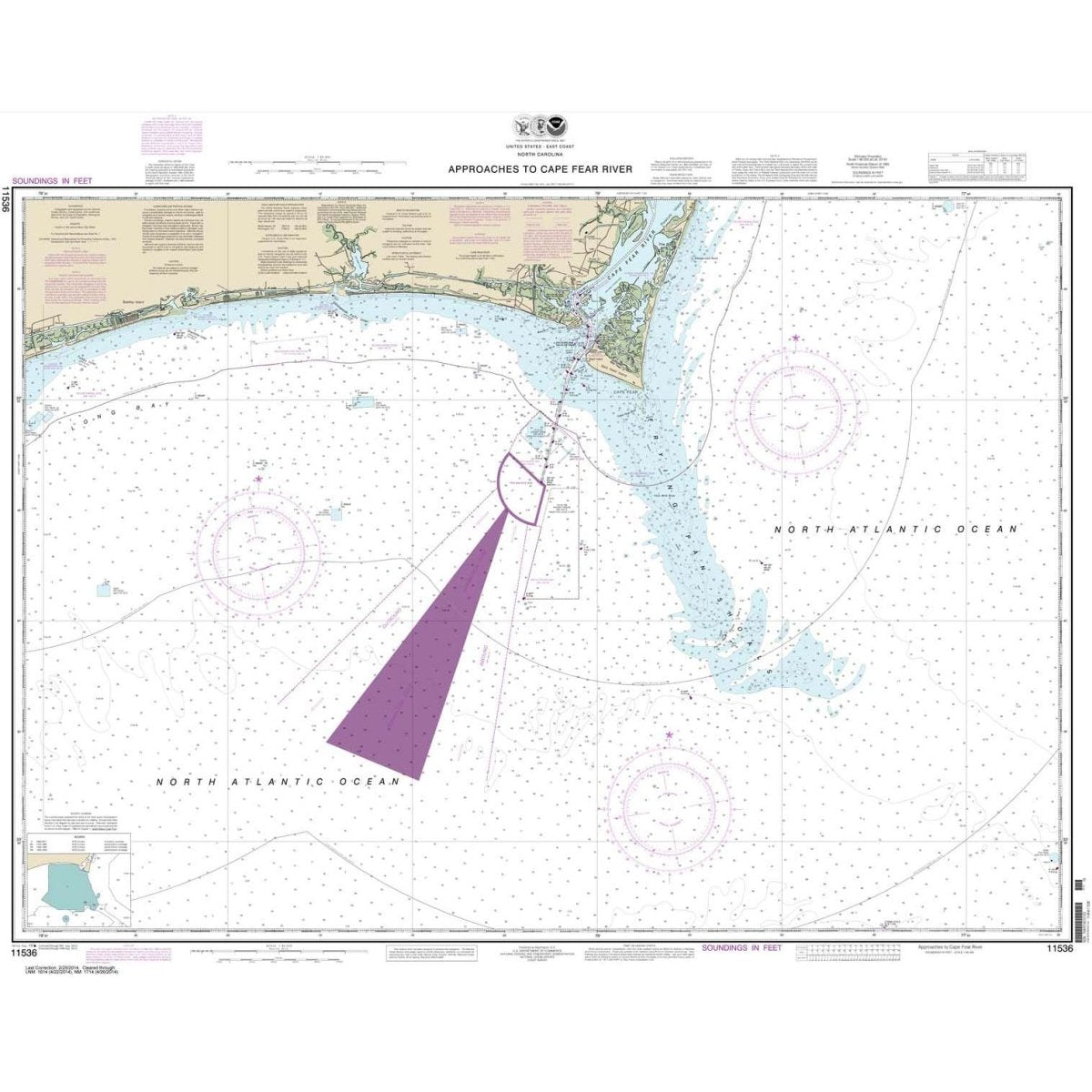 Historical NOAA Chart 11536 Approaches to Cape Fear River Life Raft