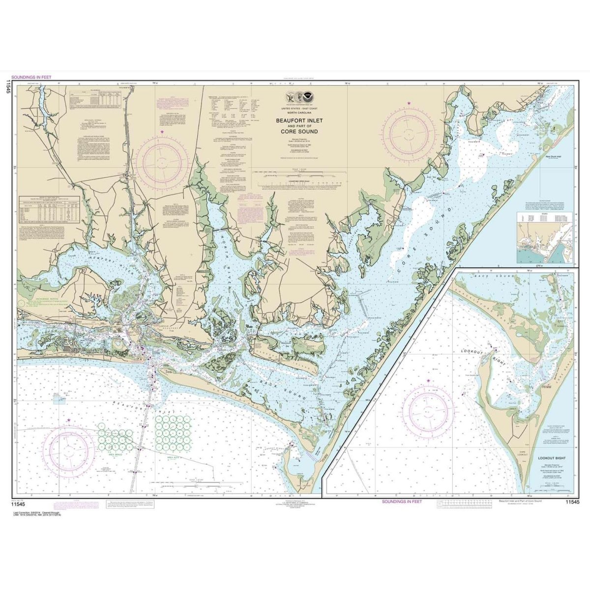 Historical NOAA Chart 11545: Beaufort Inlet and Part of Core Sound;Lookout Bight - Life Raft Professionals