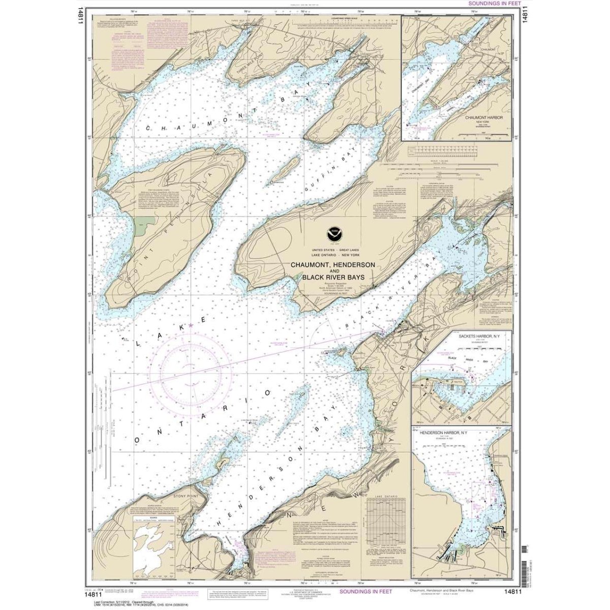 Historical NOAA Chart 14811: Chaumont: Henderson and Black River Bays; Sackets Harbor; Henderson Harbor; Chaumont Harbor - Life Raft Professionals