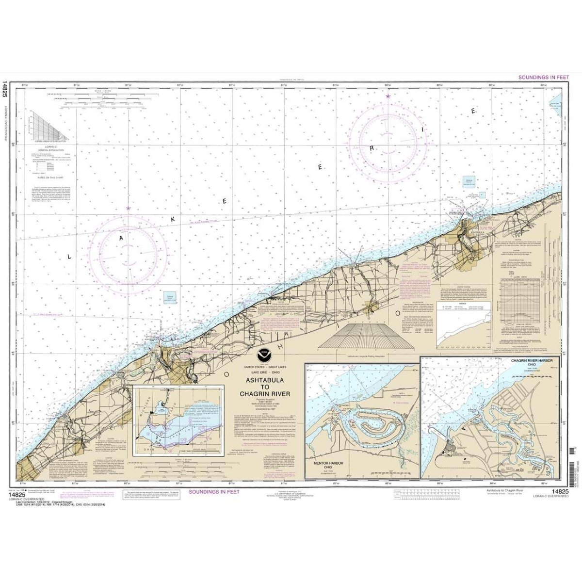 Historical NOAA Chart 14825: Ashtabula to Chagrin River; Mentor Harbor; Chagrin River - Life Raft Professionals
